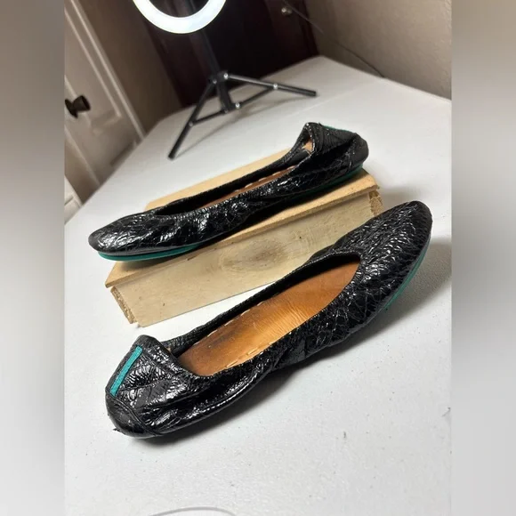 Tieks By Gavrieli Black Obsidian Croc Patent Leather Ballet Flats Women's Size 8 - Picture 9 of 13